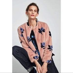 Zara faux fur floral jacket